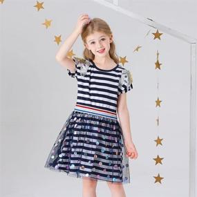 img 1 attached to 👗 Cyxon Summer Short Sleeve Casual Stripe Cotton Dress for Girls (3-8 Years) - Smiling Kids Clothes