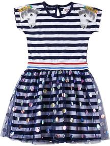 img 4 attached to 👗 Cyxon Summer Short Sleeve Casual Stripe Cotton Dress for Girls (3-8 Years) - Smiling Kids Clothes