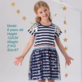 img 2 attached to 👗 Cyxon Summer Short Sleeve Casual Stripe Cotton Dress for Girls (3-8 Years) - Smiling Kids Clothes