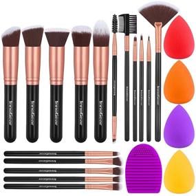 img 4 attached to 💄 InnoGear 21-Piece Makeup Brushes Set - Professional Cosmetic Brush Kit with 16 Makeup Brushes, 4 Sponges, and Brush Cleaner - Ideal for Foundation, Powder, Concealers, Eyeshadows, Liquid Cream - Black Golden