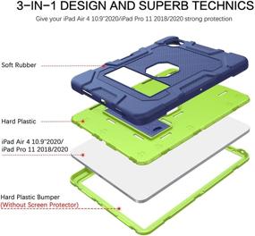 img 3 attached to 📱 BENTOBEN Чехол для iPad Air 4 10,9 дюйма, чехол для iPad Pro 11 2020 и 2018, трехслойный ударопрочный подставка с держателем для карандашей, защитный чехол для iPad Air четвертого поколения/iPad Pro 11 2020/2018, темно-синий и зеленый.