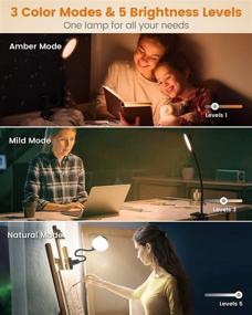 img 2 attached to 🔦 Glocusent 5W Clip-on Light - 32 LED Reading Lamp for Bed Headboard - Eye-Caring Reading Light for Bed - Flexible Gooseneck Design - 3 Color Modes & 5 Brightness Levels - Clip-on Lamp for Desk, Bed Headboard & Computer