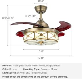 img 3 attached to 🔽 7PM Retractable Ceiling Fan with Lights and Dimmable LED Chandelier, 6 Wind Speeds, Remote Control, Bronze Finish – Bedroom and Living Room