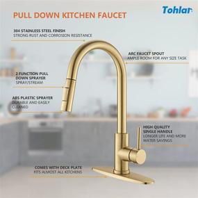 img 3 attached to Tohlar Gold Kitchen Faucets with Pull-Down Sprayer - Modern Stainless Steel Single Handle Pull Down Kitchen Sink Faucet + Deck Plate