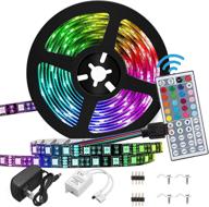 waterproof 16.4ft rgb 5050 led strip lights kit - ideal for diy decoration in bedroom, home, kitchen - includes 44 keys ir remote controller & 12v power supply логотип