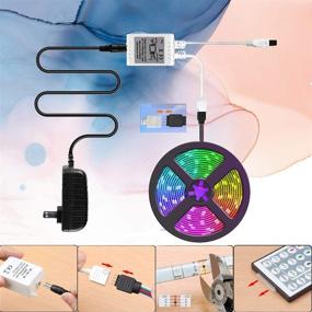 img 3 attached to Waterproof 16.4FT RGB 5050 LED Strip Lights Kit - Ideal for DIY Decoration in Bedroom, Home, Kitchen - Includes 44 Keys IR Remote Controller & 12V Power Supply