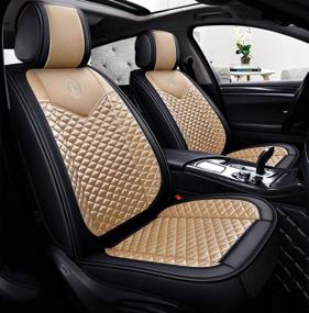 img 4 attached to Seemehappy Bling Retro Fashion Lattice Silk And Leather Car Seat Covers Front And Rear Seat Covers Universal Fit (Champagne-Basic)