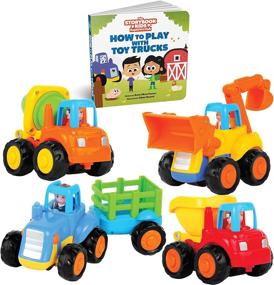 img 4 attached to 🚗 Interactive Educational Play Set: Push & Pull Cars, Storybook Toys, and Construction Friction Toy Trucks for Kids Ages 1-3