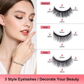 img 3 attached to 👁️ VESHELY Magnetic Eyelashes and Eyeliner Kit - 3 Pairs of Natural Look False Lashes Set with Waterproof Magnetic Liner - 3D Short and Long Eyelashes Collection - No Glue Required