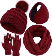 uratot winter warm set: knitted scarf, beanie pompom hat, touch screen gloves, and winter ear warmer set - unisex logo