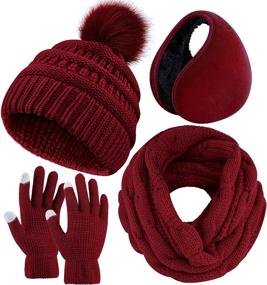 img 4 attached to URATOT Winter Warm Set: Knitted Scarf, Beanie Pompom Hat, Touch Screen Gloves, and Winter Ear Warmer Set - Unisex