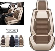 🚗 universal fit fabric wool-like car seat covers, linen automotive cushion set for cars suvs pick-up trucks - os-013 front pair in tan & coffee: ideal auto interior accessories logo