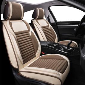 img 2 attached to 🚗 Universal Fit Fabric Wool-Like Car Seat Covers, Linen Automotive Cushion Set for Cars SUVs Pick-up Trucks - OS-013 Front Pair in TAN & Coffee: Ideal Auto Interior Accessories