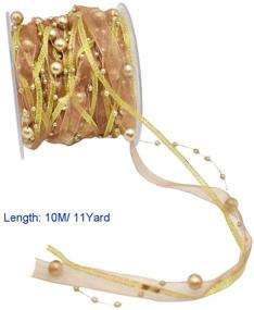 img 3 attached to 🎀 10M Artificial Bead Pearl Ribbon with Chiffon and Organza Lace Trims - Ideal for Wedding, Flower, Christmas Tree Decoration, Sewing, Crafts, Packaging (Gold)