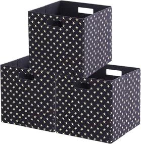 img 4 attached to 🌟 Childishness ndup Foldable Cube Storage Set of 3 for Bedroom, Playroom, Nursery - Collapsible Storage Baskets with Dual Handles, Fabric Cube Bins 12x12, Star Pattern/Black