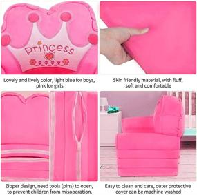 img 1 attached to Plush Foldable Kids Sofa Backrest Chair: Flip Open Sofa Bed with Recliner, Soft Toddler Cartoon Armchair in Cute Pink