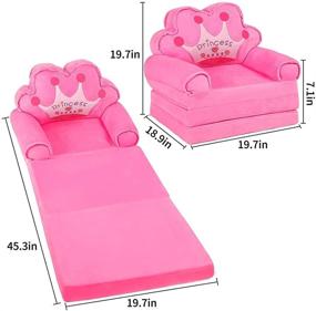 img 3 attached to Plush Foldable Kids Sofa Backrest Chair: Flip Open Sofa Bed with Recliner, Soft Toddler Cartoon Armchair in Cute Pink