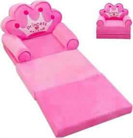 img 4 attached to Plush Foldable Kids Sofa Backrest Chair: Flip Open Sofa Bed with Recliner, Soft Toddler Cartoon Armchair in Cute Pink