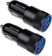 high-speed dual port car charger for iphone, samsung galaxy, lg, ipad, gps - [2pack] 3.4a fast charge cargador carro lighter adapter logo