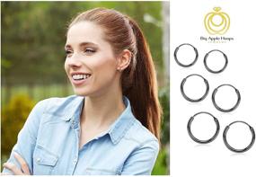 img 2 attached to 💍 Black Rhodium Plated 925 Sterling Silver Hoop Earrings Set - Big Apple Hoops, Pack of 3 Pairs in Sizes 8mm 10mm 12mm