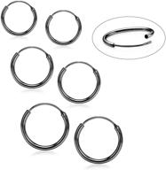 💍 black rhodium plated 925 sterling silver hoop earrings set - big apple hoops, pack of 3 pairs in sizes 8mm 10mm 12mm logo