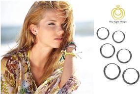 img 3 attached to 💍 Black Rhodium Plated 925 Sterling Silver Hoop Earrings Set - Big Apple Hoops, Pack of 3 Pairs in Sizes 8mm 10mm 12mm