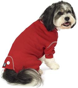 img 4 attached to 🔴 Stay Warm and Stylish with PetRageous Cozy Thermal Pajamas for Pets in Medium Size - Red with White Stitching