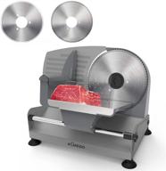 🔪 200w electric meat slicer for home use by aemego - removable stainless steel blade, adjustable thickness - ideal meat cutter machine for deli, jerky, fruit, cheese, bread, salami, bacon - silver logo