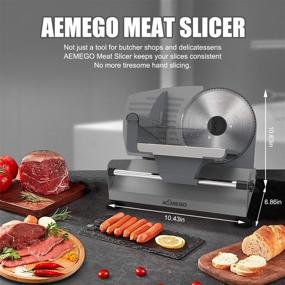 img 1 attached to 🔪 200W Electric Meat Slicer for Home Use by Aemego - Removable Stainless Steel Blade, Adjustable Thickness - Ideal Meat Cutter Machine for Deli, Jerky, Fruit, Cheese, Bread, Salami, Bacon - Silver