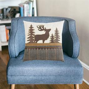 img 3 attached to 🦌 Уютно укрывайтесь с коллекцией дикой природы Comfy Hour 14 "x14" плюшевой подушкой в клетку с рождественским акцентом - Зимняя декоративная подушка, чтобы поднять вашу обстановку