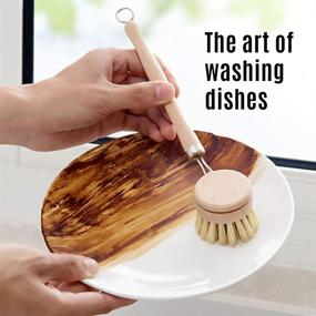 img 2 attached to 🧽 Premium Long-Handled Wooden Dish Brush & Pot Cleaning Brush with 2 PCS Replacement Heads - Effective Kitchen Brushes