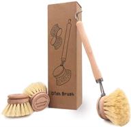 🧽 premium long-handled wooden dish brush & pot cleaning brush with 2 pcs replacement heads - effective kitchen brushes logo