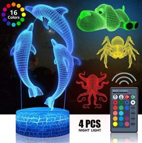 img 3 attached to 🐬 Enhance Your Décor with 4 PCS 3D Dolphins Night Light - 16 Color Changing, Cool Dolphins Lamp - Perfect Kids Toys Birthday Xmas Gift with DIY Packaging