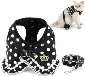 img 4 attached to Zunea Polka Dots Cat Harness and Leash Set - Girl Kitten Crown Pattern, Escape-Proof, No-Pull Choke Vest for Safe Walking - Step-In Soft Mesh Padded Puppy Harness for Small Dogs