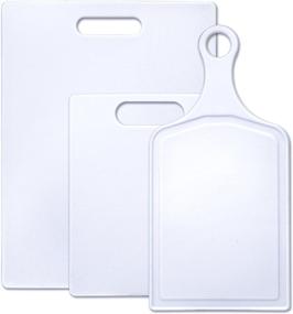 img 3 attached to 🔪 Farberware Plastic Cutting Board Set - 3 Pcs with Paddle in Classic White