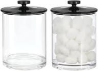 mdesign modern plastic round bathroom vanity storage organizer – apothecary canister set for cotton swabs, rounds, balls, makeup sponges, bath salts (2 pack, clear/black) logo