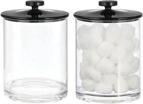 img 4 attached to mDesign Modern Plastic Round Bathroom Vanity Storage Organizer – Apothecary Canister Set for Cotton Swabs, Rounds, Balls, Makeup Sponges, Bath Salts (2 Pack, Clear/Black)