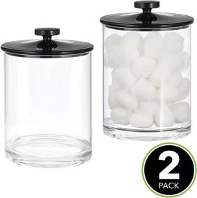 img 3 attached to mDesign Modern Plastic Round Bathroom Vanity Storage Organizer – Apothecary Canister Set for Cotton Swabs, Rounds, Balls, Makeup Sponges, Bath Salts (2 Pack, Clear/Black)