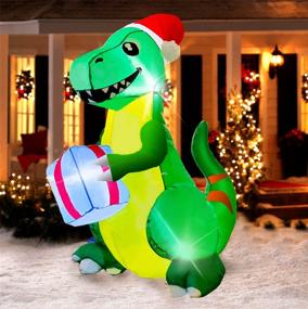 img 4 attached to 🦖 Yostyle 5Ft Tall Green Dinosaur Inflatable Christmas Decorations, Outdoor Christmas Blow up Decor with Hat, Present, and LED Lights for Holiday Yard Garden Lawn