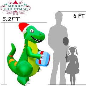 img 2 attached to 🦖 Yostyle 5Ft Tall Green Dinosaur Inflatable Christmas Decorations, Outdoor Christmas Blow up Decor with Hat, Present, and LED Lights for Holiday Yard Garden Lawn