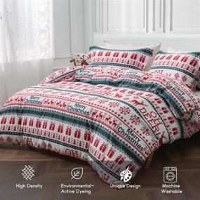 img 1 attached to MILDLY Christmas Duvet Cover Set - 3-Piece Red Deer Tree Snowflake Pattern Bedding, King Size, Red & Green - Zipper Closure & Corner Ties (Comforter Not Included)