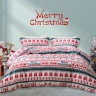 mildly christmas duvet cover set - 3-piece red deer tree snowflake pattern bedding, king size, red & green - zipper closure & corner ties (comforter not included) logo