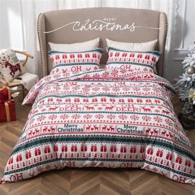 img 3 attached to MILDLY Christmas Duvet Cover Set - 3-Piece Red Deer Tree Snowflake Pattern Bedding, King Size, Red & Green - Zipper Closure & Corner Ties (Comforter Not Included)