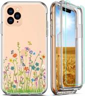 firmge iphone 11 pro max case: full-body coverage protective cover with tempered glass screen protector - clear flower 01 logo