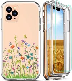 img 4 attached to FIRMGE iPhone 11 Pro Max Case: Full-Body Coverage Protective Cover with Tempered Glass Screen Protector - Clear Flower 01