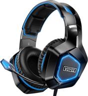 🎧 voyee gaming headset for xbox one pc ps5 ps4 - noise isolation stereo over ear game headphones with microphone/led light/bass surround/soft memory earmuffs (blue) логотип