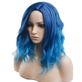 img 2 attached to 🌊 Charming Beach Wave Cosplay Wig: BERON Short Curly Bob Wig with Wig Cap - Mix Blue