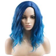 🌊 charming beach wave cosplay wig: beron short curly bob wig with wig cap - mix blue logo