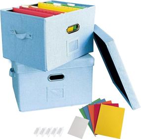 img 4 attached to 📁 JSungo 2 Pack File Organizer Box: Collapsible Linen Hanging Filing System for Office Documents - Blue