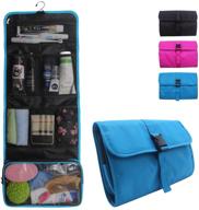 relavel hanging toiletry bag - waterproof travel kit for men and women - shaving bag, wash bag, makeup organizer - bathroom shower, blue logo